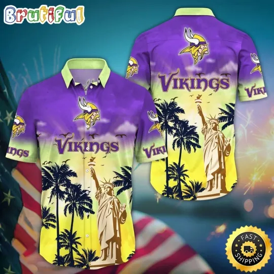 Minnesota Football Team Vikingss Hawaiian Button Down Shirt