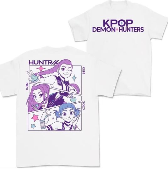 Vintage KPop Demon Hunters Huntrix Graphic Tee, Streetwear K-Fashion, Mira Rumi Zoey Anime Shirt, Girl Power Fantasy Design, Unisex Top
