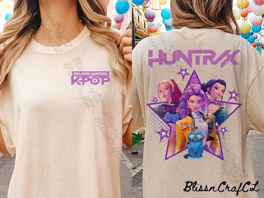 Huntrix 2 sides Shirt, Kpop Demon Hunters Shirt, Saja Girls Fan Shirt, Rumi, Mira, Zoey, Drepy Tee, Demon Hunter Merch, Gift for Huntrix fan