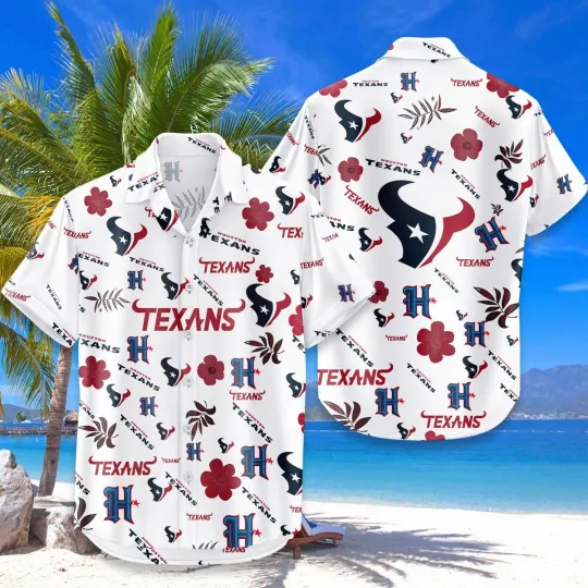 Houston Football Team Texanss Hawaiian Button Down Shirt Unisex Adults