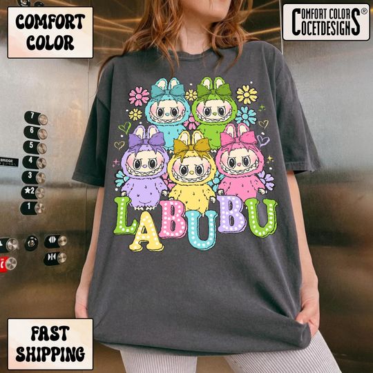 Comfort Colors Coquette Labubu The Monsters T-Shirt, Coquette Bow Flower Doll For Kids Girls, Cute Kawaii Monster Tee