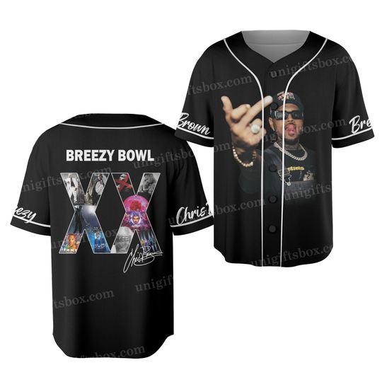 Breezy Bowl XX Chris Brown Jersey, Breezy Bowl XX 2025 Baseball Jersey, Breezy Bowl Chris Brown Tour Button-Up Jersey Shirt