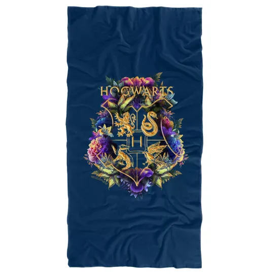 Harry Potter Hogwarts Multi-Colored Floral Crest Licensed Beach Towel 30"x60"