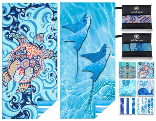 2 Pack Microfiber Lightweight Beach Towel Sand Free Quick Dry Absorbent Thin ...