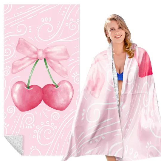 Cherry Bow Oversized Beach Towels - Double-Sided Thin Microfiber Lightweight ...