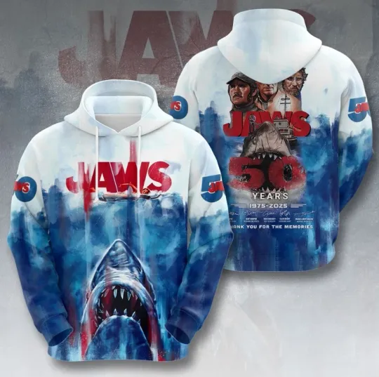 Jws 3D Hoodie 2025 Anniversary Edition Gift Tee for Shark Movie Fans  New