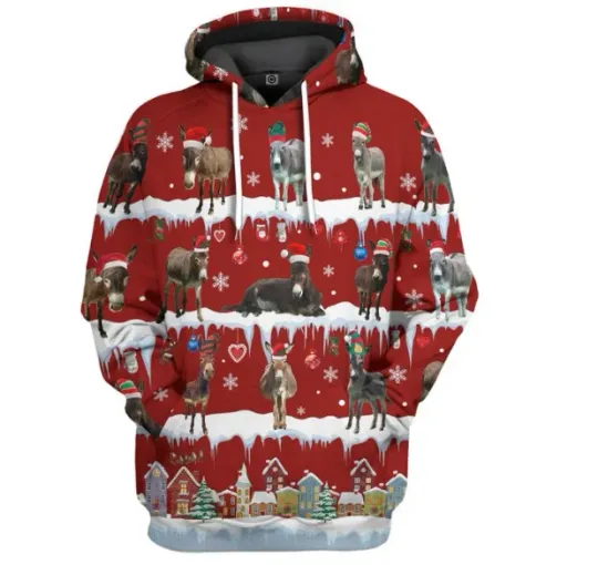 Get Festive with 3D Donkey Christmas Custom  Hoodie - Perfect Holiday