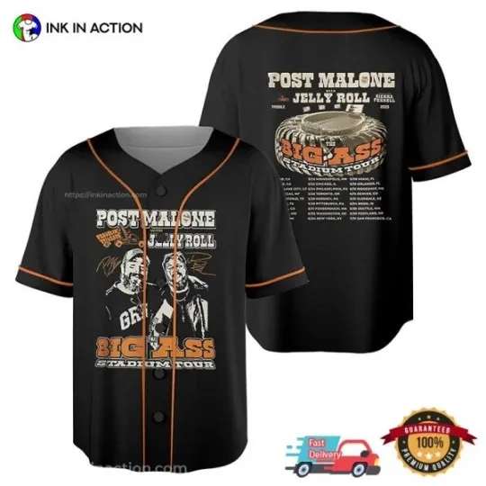 Post Malone With Jelly Roll Big Ass Stadium Tour 2025 Tour Baseball Jersey