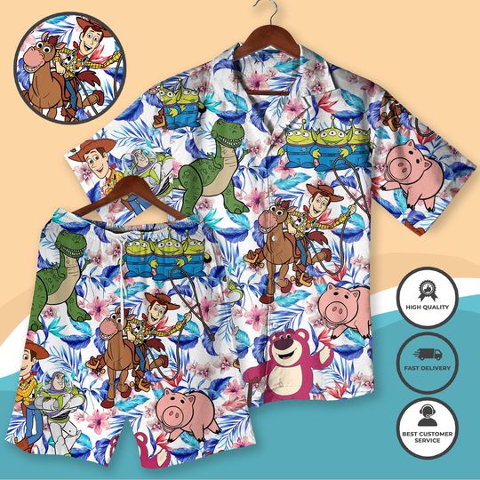 Toy Story Button Up, Woody Buzz Lightyear Jessie Alien 3D Hawaiian Shirt, Toy Story Hawaii Shirt, Magic Kingdom Toy Story Floral Tee