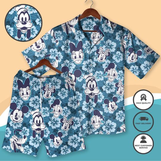 Mickey Mouse Hawaiian Shirt, Aloha Shirt, Minnie Mouse Shirt, Donald Daisy Duck Family Button Up, Goofy Summer Beach Hawaii Shirts