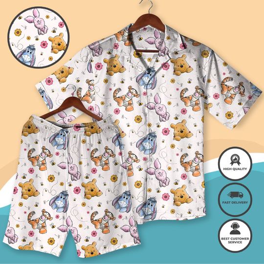 Winnie the pooh Hawaiian Shirt Tigger Eeyore Piglet Hawaii Shirt Winnie the Pooh Tropical Outfit Cartoon Aloha Set