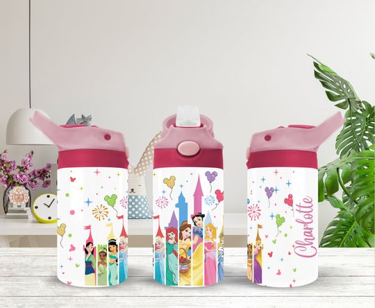 Personalized Disney Princesses 12oz Kids Flip Top Water Bottle