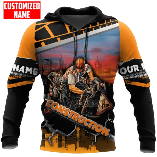 Construction Worker Building Custom Name Printed Shirts
