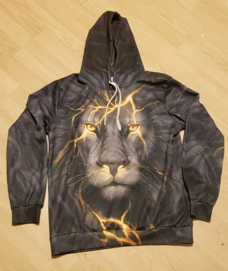 Lion Hoodie 3D Graphic Pullover Size  L/XL Sweatshirt Kangaroo Pocket