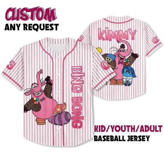 Custom Bing Bong Baseball Jersey, Inside Out Jersey, Pixar Shirt, Cute Elephant Baseball Jersey, Family Trip, Gift For Fan