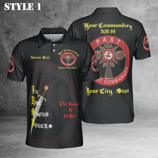 Customize Name Masonic Knights Templar Past Eminent Commander 3D Polo Size