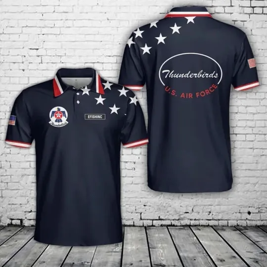 Custom Name US Air Force Thunderbirds, 4th Of July Polo Shirt Full Size