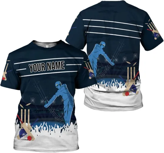 Personalized 3D Funny Cricket T-Shirts, Men's Cricket Shirts Short Sleeve Casual