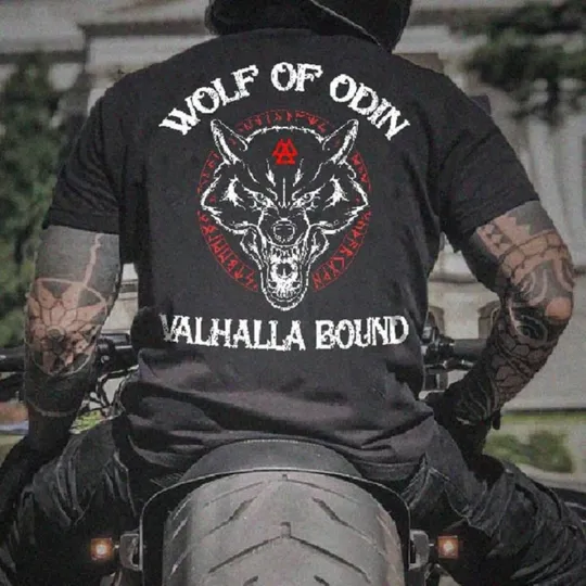 Wolf Of Odin Biker T-Shirt Vikings Valhalla Ragnar Motorcycle Davidson Metal Tee