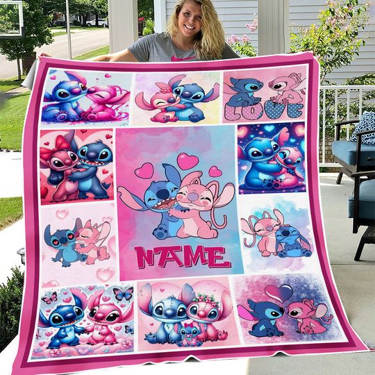 Personalized Name Stitch Angel Blanket,Custom Disney Blanket,Stitch Blanket, Disney Trip Blanket, Ohana Means Family, Stitch Birthday