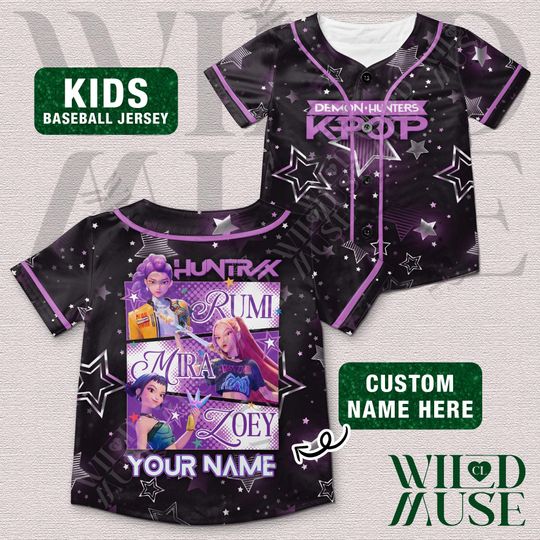 Custon Name Kpop Huntrix Baseball Jersey, Kpop Demon Hunters Jersey, Huntrix Jersey, Mira, Rumi, Zoey, Baseball Jersey, Gift for Huntrix fan