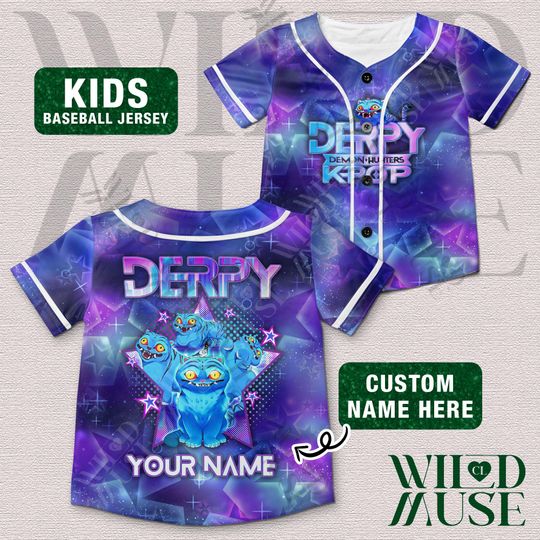 Custon Name Derpy Tiger Baseball Jersey, Kpop Demon Hunters Jersey, Demon Hunters Merch, Mira, Rumi, Zoey Derpy Jersey, Gift for Huntrix fan