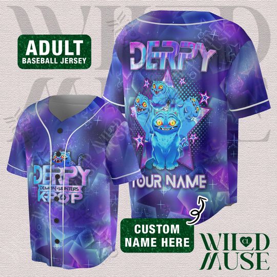 Custon Name Derpy Tiger Baseball Jersey, Kpop Demon Hunters Jersey, Demon Hunters Merch, Mira, Rumi, Zoey Derpy Jersey, Gift for Huntrix fan