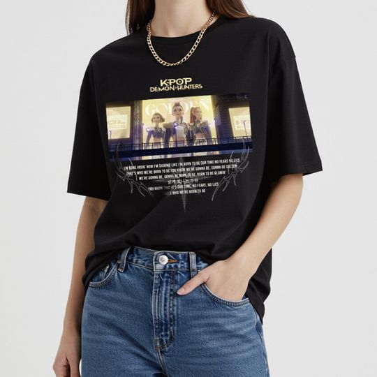 Kpop Demon Hunters shirt - Golden lyric Comfortcolor tee, Huntrix tee , Kpop idol group shirt, Mira, Rumi, Joy shirt, Demon Hunter Merch