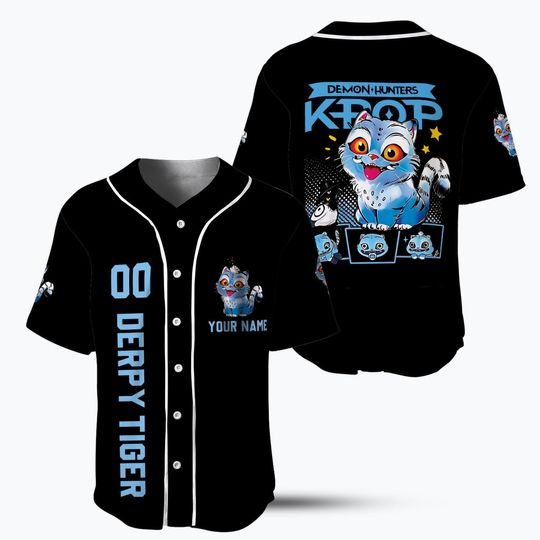 Kpop Demon Hunter Tiger Unisex Baseball Jersey, Derpy Tiger & Bird Demon Hunter Tiger Croptop Baseball Jersey, Baseball Jersey for Youth Kid