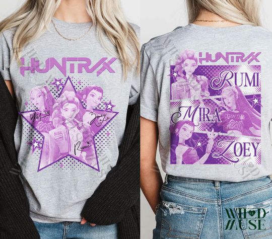 Kpop Huntrix 2 sides Shirt, Kpop Demon Hunters Shirt, Kpop Huntrix Tee, Mira, Rumi, Zoey, Derpy Tiger Tee, Gift for Huntrix, Saja Boys Fans