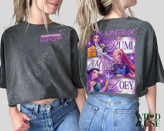 Kpop Huntrix 2 sides Shirt, Kpop Demon Hunters Shirt, Kpop Huntrix Tee, Mira, Rumi, Zoey, Derpy Tiger Tee, Gift for Huntrix, Saja Boys Fans