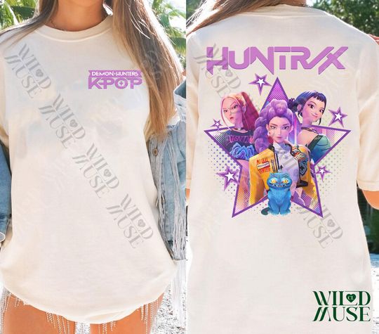 Kpop Huntrix 2 sides Shirt, Kpop Demon Hunters Shirt, Kpop Huntrix Tee, Mira, Rumi, Zoey, Derpy Tiger Tee, Gift for Huntrix, Saja Boys Fans