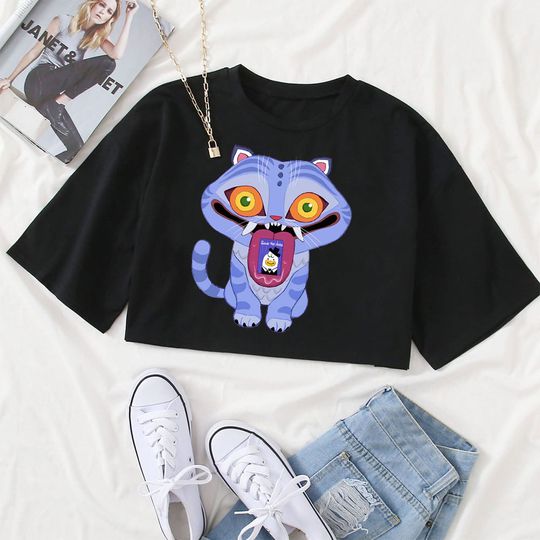 2025 KPop Demon Hunters Derpy Tiger Crop Top for Girls Fashion Streetwear