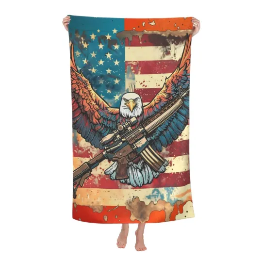 Patriotic Bald Eagle Beach Towel 31inx51in, American Flag Sand-Free Microfibe...