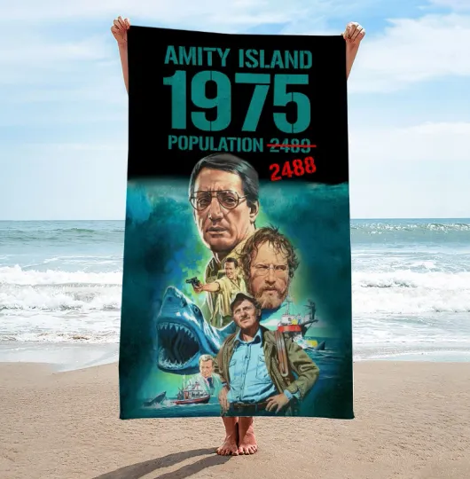 Jaws Amity Island 1975 Population Rectangle Beach Towel