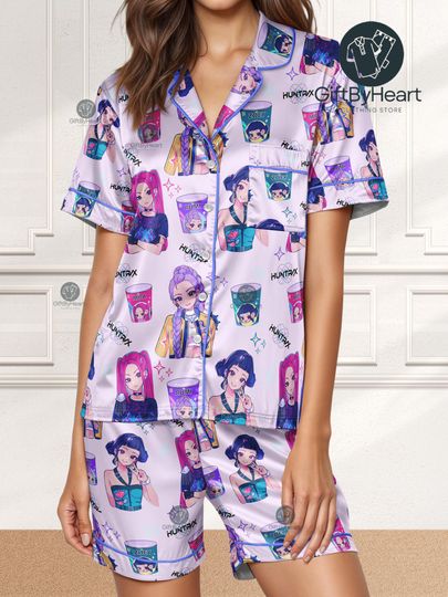 Huntrix Girls  Pajamas Set, Kpop Demon Hunters Pajamas, Kpop Fan Sleepwear, Huntrix Fan Shirt Gift, Rumi Zoey Mira Graphic Shirt