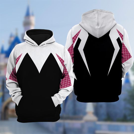 Spider Halloween Costume Hoodie, Gwen Stacy Cosplay Costume, 3D Halloween Party Outfit, Super Hero All Over Print Hoodie