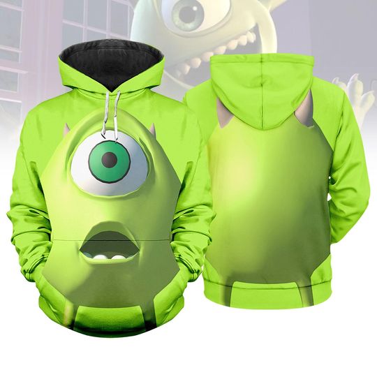 Mike Wazowski Costume Hoodie, Monsters Inc Green, Pixar Monster Cosplay, Funny Halloween Outfit, One-Eyed Monster Hoodie