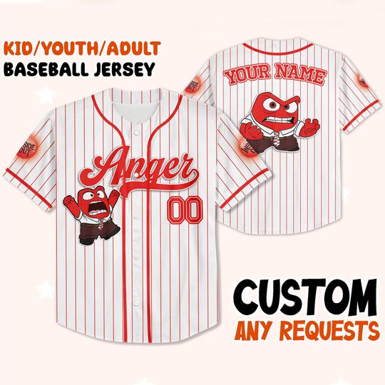 Custom Anger Baseball Jersey, Inside Out Disney Trip 2025 Shirt, Matching Family Outfit, Personalized Disney Vacation Jersey