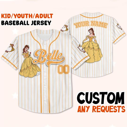 Custom Belle Halloween Baseball Jersey, Disney Princess Costume Shirt, Matching Family Outfit, Disney Halloween Trip Jersey