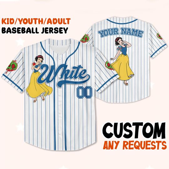 Custom Snow White Baseball Jersey, Personalized Disney Princess Shirt, Matching Family Outfit, Disney Trip Jersey, Kid to Adult Size