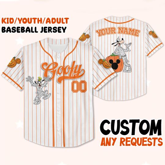 Custom Halloween Goofy Baseball Jersey, Disney Team Up Shirt, Group Halloween Outfit, Personalized Goofy Mummy Jersey