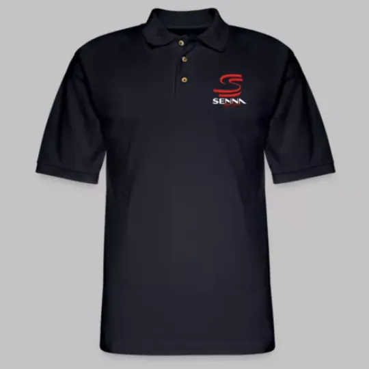 Ayrton Senna Men's Printed Midnight Navy Polo Shirt Size S to 3XL