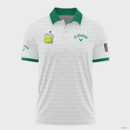Golf Pattern Masters Tournament Calla-way Polo Shirt White Green Print Shirt