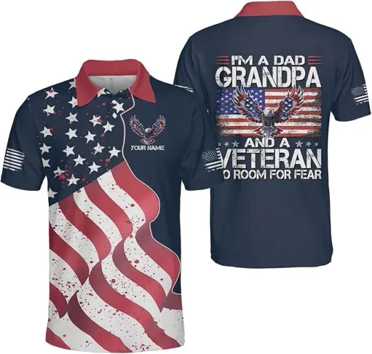 Personalized Veterans Day 3D Polo Shirts Gifts, I'm a Dad Grandpa Veteran Shirt