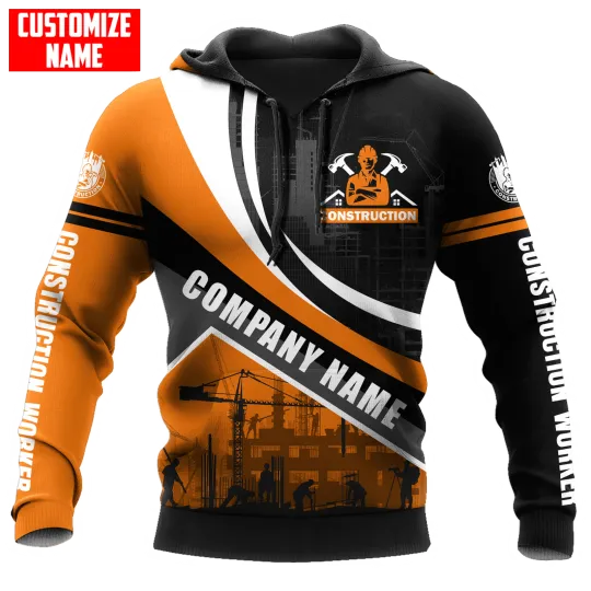 Construction Worker Buiding Custom Company Name Orange Printed Shirts