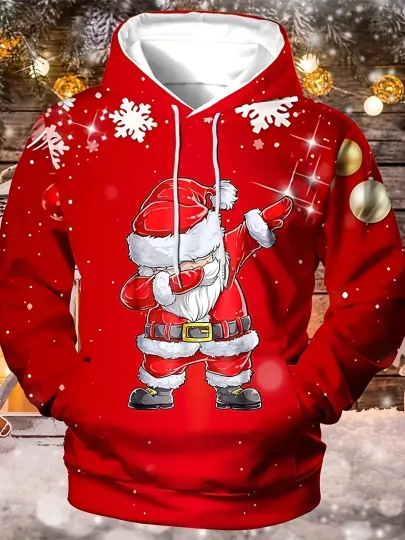 Funny Men's Hoodie Christmas 3D Print Fashion Short Sleeve Sweatshirt Outdoor