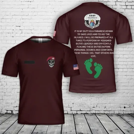 Custom Name US Air Force Special Forces Pararescue T-Shirt 3D