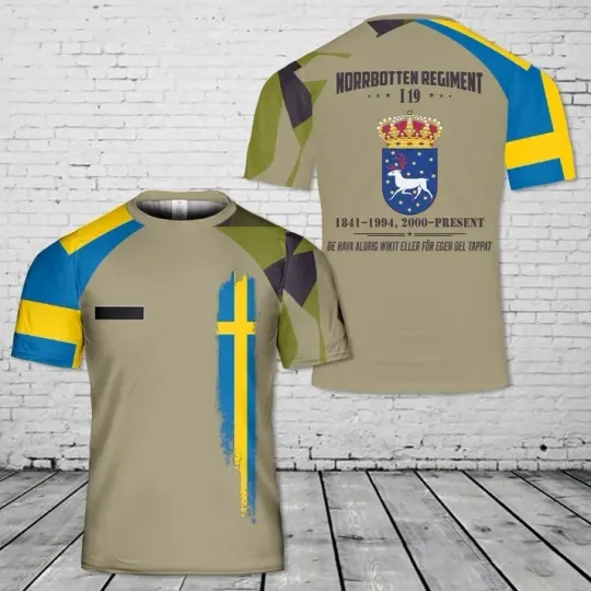Custom Name Swedish Army Norrbotten Regiment I 19 T-Shirt 3D