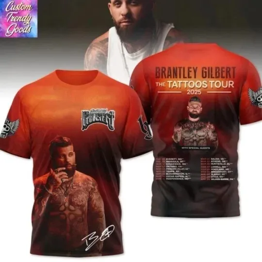 Brantley Gilbert The Tattoos Tour 2025 3D T-Shirt